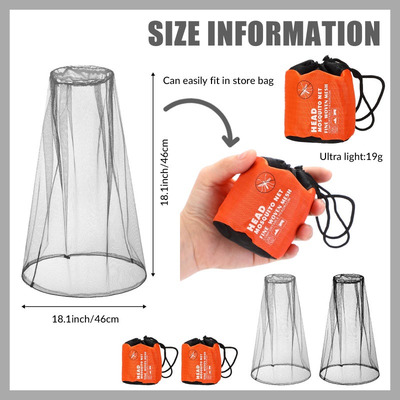 Hestya 2 Pack Mosquito Head Mesh Net Midge Insects Bugs Head Face Net Protecting for Outdoor Hiking Camping Climbing Walking(Black, Light Gray) - Image 2